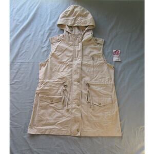 ZENANA Women’s Medium Zipper Snap Drawstring Waist Military Hoodie Vest NWT